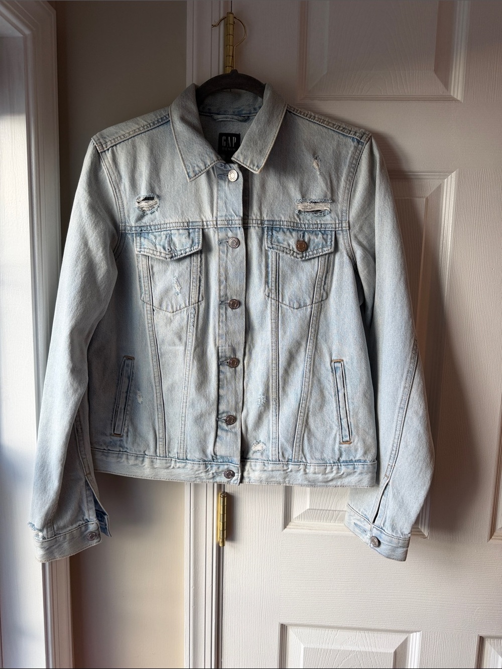GAP Faded Light Blue Distressed Denim Jacket - Women's